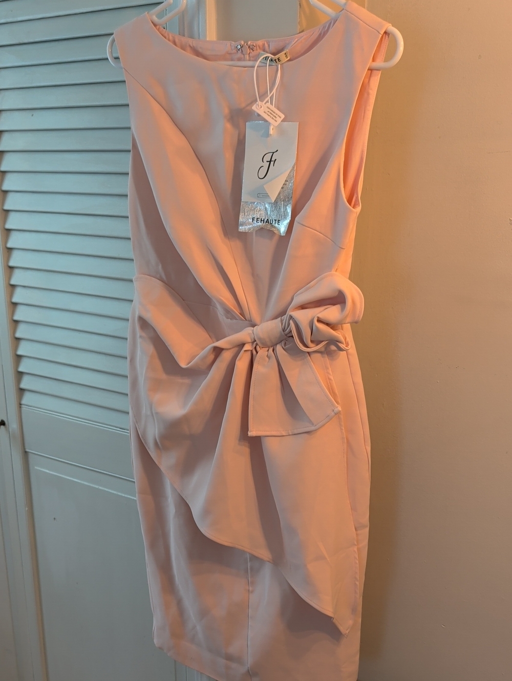 FEHAUTE Blush Pink Midi Dress with Side Bow